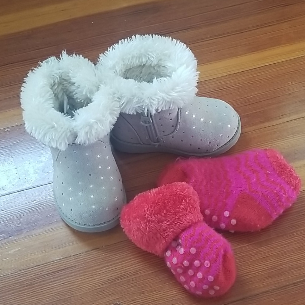 Boots and fuzzy sock slippers